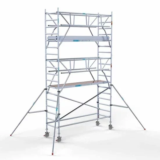 Alumīnija tornis 90х305 cm 6,2m darba augstums* ar oglekļa platformu + salokāmas margas no 2 pusēm