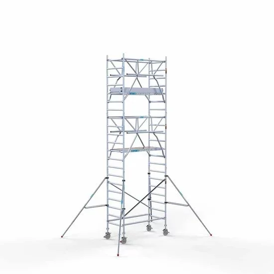 Alumīnija tornis 90х190 cm 7,2m darba augstums* ar oglekļa platformu + salokāmas margas no 2 pusēm Alumīnija tornis 90х190 cm 7,2m darba augstums* ar oglekļa platformu + salokāmas margas no 2 pusēm