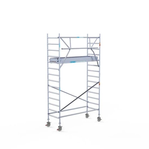 Alumīnija tornis 90х250 cm 5,2m darba augstums* ar oglekļa platformu + salokāmas margas no 1 puses Alumīnija tornis 90х250 cm 5,2m darba augstums* ar oglekļa platformu + salokāmas margas no 1 puses