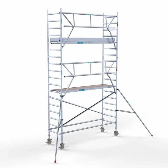 Alumīnija tornis 90х305 cm 6,2m darba augstums* ar oglekļa platformu + salokāmas margas no 1 puses Alumīnija tornis 90х305 cm 6,2m darba augstums* ar oglekļa platformu + salokāmas margas no 1 puses