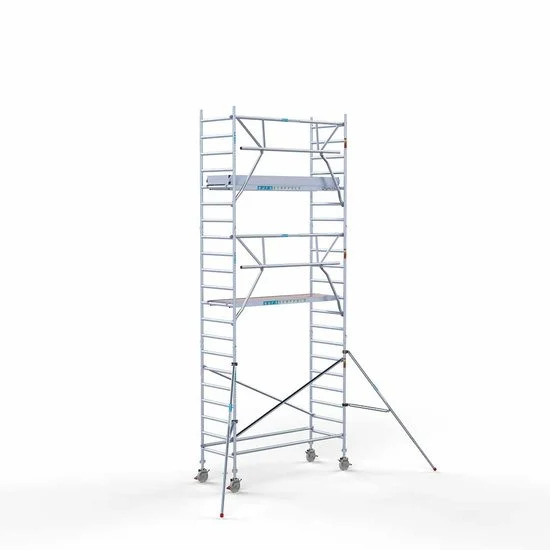Alumīnija tornis 90х250 cm 7,2m darba augstums* ar oglekļa platformu + salokāmas margas no 1 puses Alumīnija tornis 90х250 cm 7,2m darba augstums* ar oglekļa platformu + salokāmas margas no 1 puses