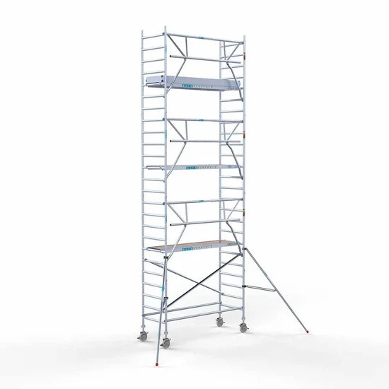 Alumīnija tornis 90х250 cm 8,2m darba augstums* ar oglekļa platformu + salokāmas margas no 1 puses Alumīnija tornis 90х250 cm 8,2m darba augstums* ar oglekļa platformu + salokāmas margas no 1 puses