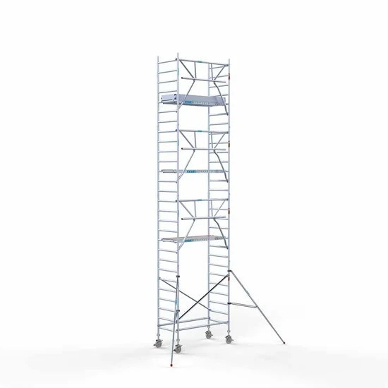 Alumīnija tornis 90х190 cm 9,2m darba augstums* ar oglekļa platformu + salokāmas margas no 1 puses Alumīnija tornis 90х190 cm 9,2m darba augstums* ar oglekļa platformu + salokāmas margas no 1 puses