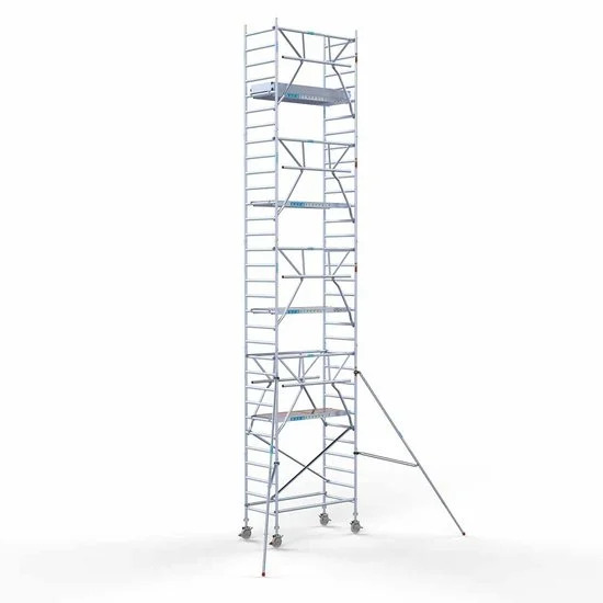 Alumīnija tornis 90х190 cm 10,2m darba augstums* ar oglekļa platformu + salokāmas margas no 1 puses Alumīnija tornis 90х190 cm 10,2m darba augstums* ar oglekļa platformu + salokāmas margas no 1 puses