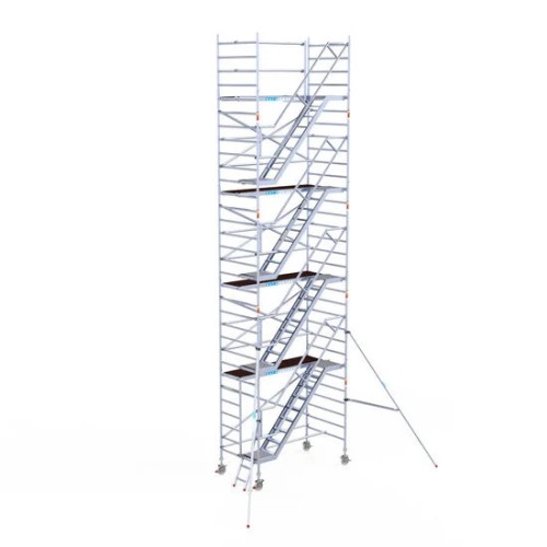 Alumīnija tornis ar trepēm 135х250 cm 10,2m darba augstums* ar oglekļa platformu Alumīnija tornis ar trepēm 135х250 cm 10,2m darba augstums* ar oglekļa platformu