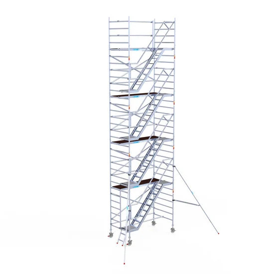 Alumīnija tornis ar trepēm 135х250 cm 10,2m darba augstums* ar oglekļa platformu Alumīnija tornis ar trepēm 135х250 cm 10,2m darba augstums* ar oglekļa platformu