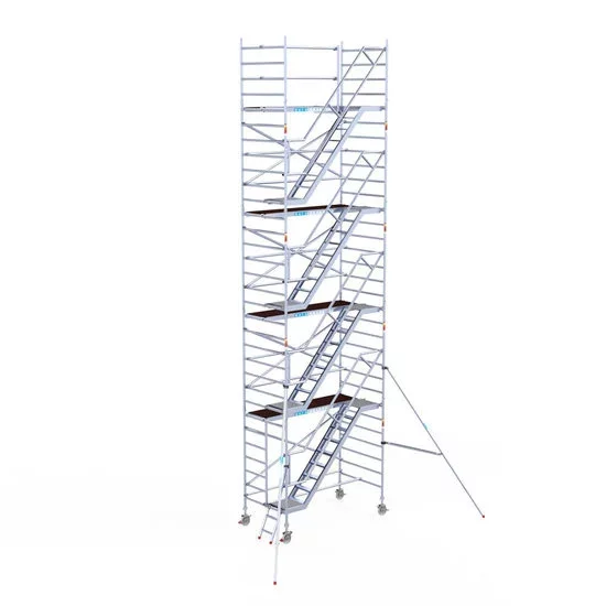 Alumīnija tornis ar trepēm 135х250 cm 10,2m darba augstums* ar oglekļa platformu Alumīnija tornis ar trepēm 135х250 cm 10,2m darba augstums* ar oglekļa platformu