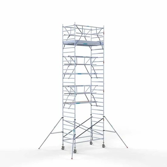 Alumīnija tornis 135х250 cm 9,2m darba augstums* ar oglekļa platformu + salokāmas margas no 2 pusēm Alumīnija tornis 135х250 cm 9,2m darba augstums* ar oglekļa platformu + salokāmas margas no 2 pusēm