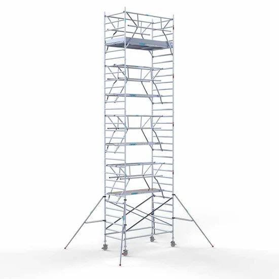 Alumīnija tornis 135х250 cm 10,2m darba augstums* ar oglekļa platformu + salokāmas margas no 2 pusēm Alumīnija tornis 135х250 cm 10,2m darba augstums* ar oglekļa platformu + salokāmas margas no 2 pusēm