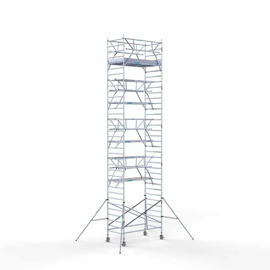 Alumīnija tornis 135х250 cm 11,2m darba augstums* ar oglekļa platformu + salokāmas margas no 2 pusēm Alumīnija tornis 135х250 cm 11,2m darba augstums* ar oglekļa platformu + salokāmas margas no 2 pusēm