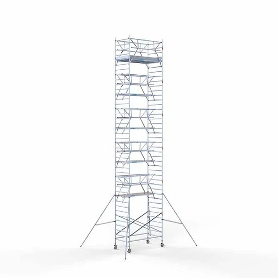Alumīnija tornis 135х250 cm 13,2m darba augstums* ar oglekļa platformu + salokāmas margas no 2 pusēm Alumīnija tornis 135х250 cm 13,2m darba augstums* ar oglekļa platformu + salokāmas margas no 2 pusēm