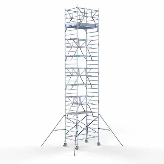 Alumīnija tornis 135х190 cm cm 10,2m darba augstums* ar oglekļa platformu + salokāmas margas no 2 pusēm Alumīnija tornis 135х190 cm cm 10,2m darba augstums* ar oglekļa platformu + salokāmas margas no 2 pusēm