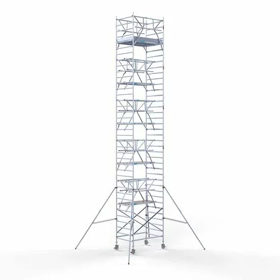 Alumīnija tornis 135х190 cm 12,2m darba augstums* ar oglekļa platformu + salokāmas margas no 2 pusēm Alumīnija tornis 135х190 cm 12,2m darba augstums* ar oglekļa platformu + salokāmas margas no 2 pusēm