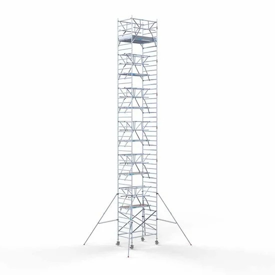 Alumīnija tornis 135х190 cm 14,2m darba augstums* ar oglekļa platformu + salokāmas margas no 2 pusēm Alumīnija tornis 135х190 cm 14,2m darba augstums* ar oglekļa platformu + salokāmas margas no 2 pusēm