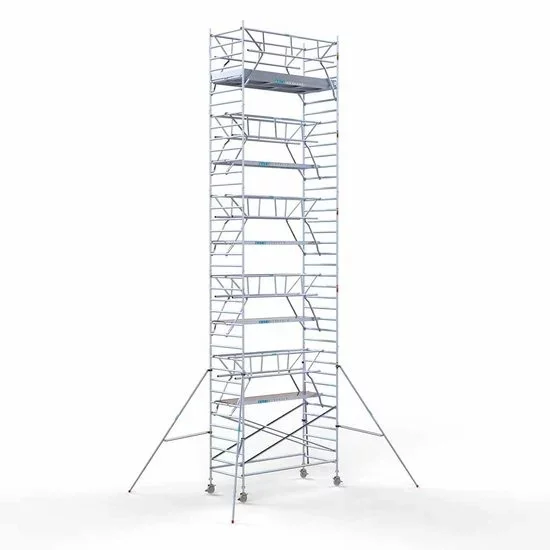 Alumīnija tornis 135х305 cm 12,2m darba augstums* ar oglekļa platformu + salokāmas margas no 2 pusēm