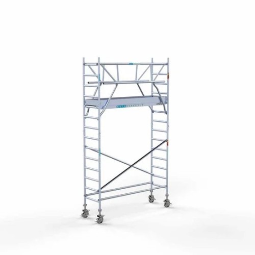 Alumīnija tornis 75х250 cm 5,2m darba augstums* ar oglekļa platformu + salokāmas margas no 2 pusēm Alumīnija tornis 75х250 cm 5,2m darba augstums* ar oglekļa platformu + salokāmas margas no 2 pusēm