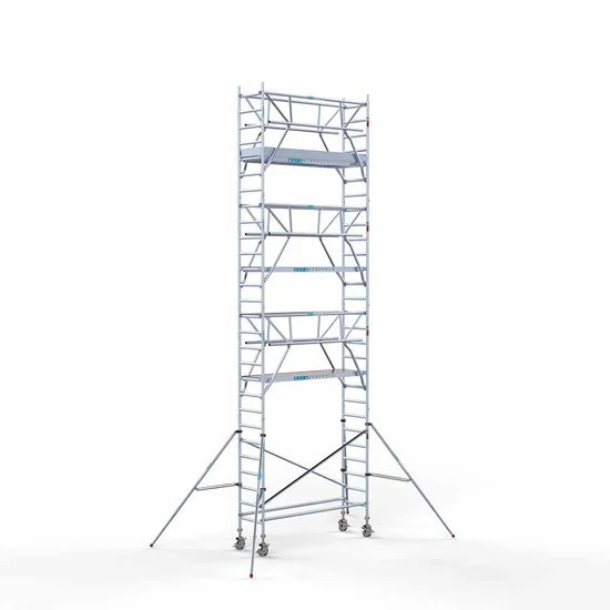 Alumīnija tornis 75х250 cm 9,2m darba augstums* ar oglekļa platformu + salokāmas margas no 2 pusēm Alumīnija tornis 75х250 cm 9,2m darba augstums* ar oglekļa platformu + salokāmas margas no 2 pusēm