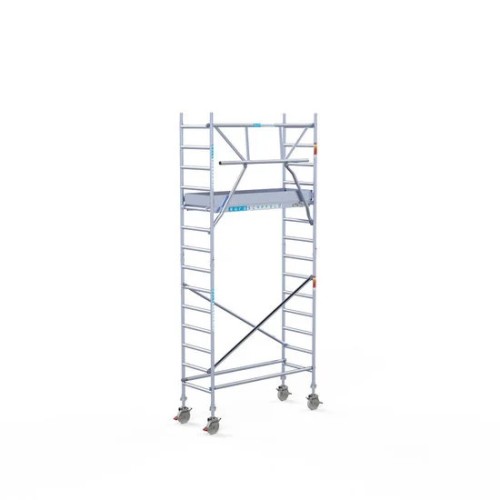 Alumīnija tornis 75х190 cm cm 5,2m darba augstums* ar oglekļa platformu + salokāmas margas no 1 puses Alumīnija tornis 75х190 cm cm 5,2m darba augstums* ar oglekļa platformu + salokāmas margas no 1 puses