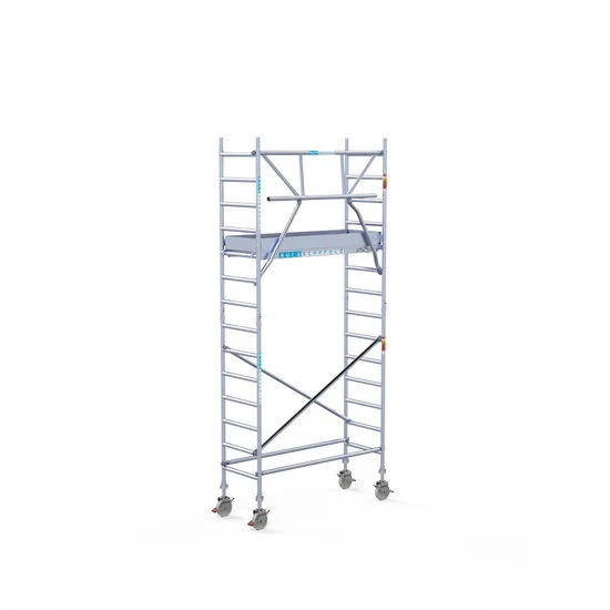 Alumīnija tornis 75х190 cm cm 5,2m darba augstums* ar oglekļa platformu + salokāmas margas no 1 puses Alumīnija tornis 75х190 cm cm 5,2m darba augstums* ar oglekļa platformu + salokāmas margas no 1 puses