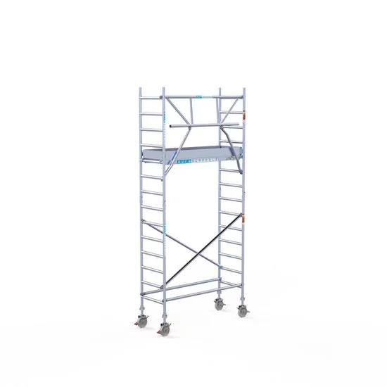 Alumīnija tornis 75х190 cm cm 5,2m darba augstums* ar oglekļa platformu + salokāmas margas no 1 puses Alumīnija tornis 75х190 cm cm 5,2m darba augstums* ar oglekļa platformu + salokāmas margas no 1 puses