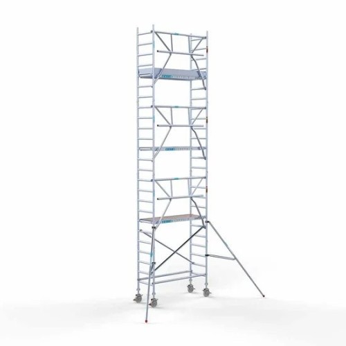 Alumīnija tornis 75х190 cm 8,2m darba augstums* ar oglekļa platformu + salokāmas margas no 1 puses Alumīnija tornis 75х190 cm 8,2m darba augstums* ar oglekļa platformu + salokāmas margas no 1 puses