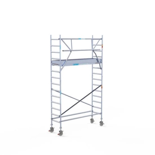 Alumīnija tornis 75х250 cm 5,2m darba augstums* ar oglekļa platformu + salokāmas margas no 1 puses Alumīnija tornis 75х250 cm 5,2m darba augstums* ar oglekļa platformu + salokāmas margas no 1 puses