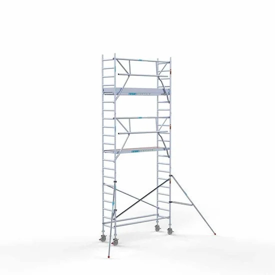 Alumīnija tornis 75х250 cm 7,2m darba augstums* ar oglekļa platformu + salokāmas margas no 1 puses Alumīnija tornis 75х250 cm 7,2m darba augstums* ar oglekļa platformu + salokāmas margas no 1 puses