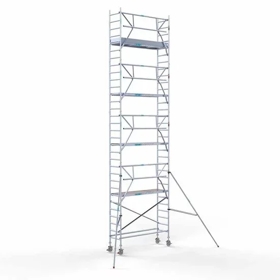 Alumīnija tornis 75х250 cm 10,2m darba augstums* ar oglekļa platformu + salokāmas margas no 1 puses Alumīnija tornis 75х250 cm 10,2m darba augstums* ar oglekļa platformu + salokāmas margas no 1 puses