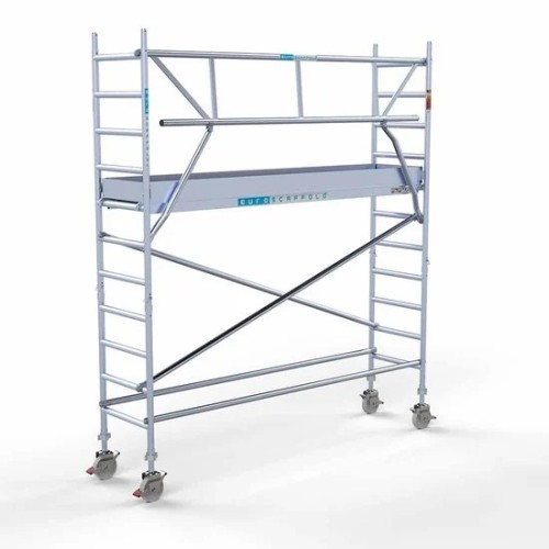 Alumīnija tornis 75х305 cm 4,2m darba augstums* ar oglekļa platformu + salokāmas margas no 1 puses Alumīnija tornis 75х305 cm 4,2m darba augstums* ar oglekļa platformu + salokāmas margas no 1 puses