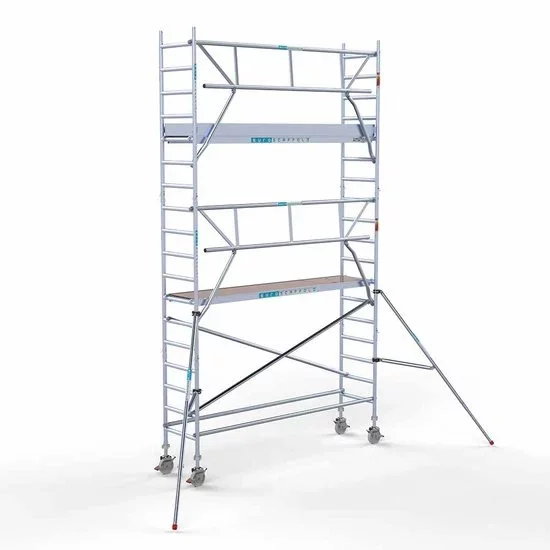 Alumīnija tornis 75х305 cm 6,2m darba augstums* ar oglekļa platformu + salokāmas margas no 1 puses Alumīnija tornis 75х305 cm 6,2m darba augstums* ar oglekļa platformu + salokāmas margas no 1 puses