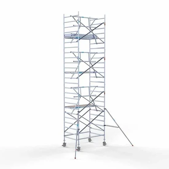 Alumīnija tornis 135х190 cm 8,2m darba augstums* ar oglekļa platformu + salokāmas margas no 1 puses Alumīnija tornis 135х190 cm 8,2m darba augstums* ar oglekļa platformu + salokāmas margas no 1 puses