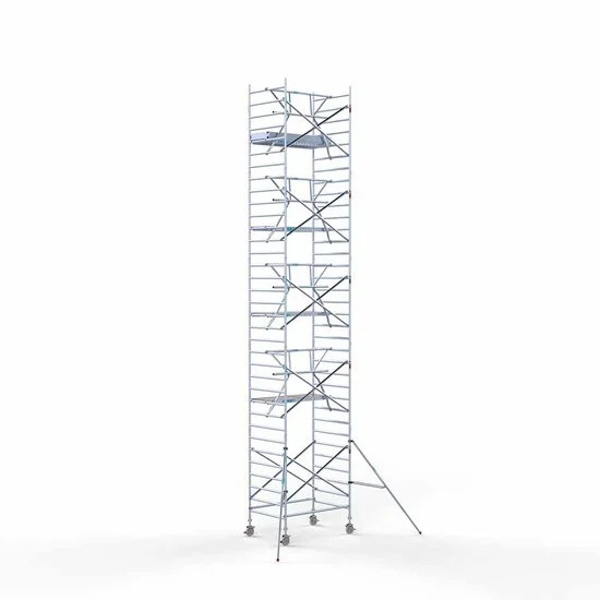Alumīnija tornis 135х190 cm 11,2m darba augstums* ar oglekļa platformu + salokāmas margas no 1 puses Alumīnija tornis 135х190 cm 11,2m darba augstums* ar oglekļa platformu + salokāmas margas no 1 puses