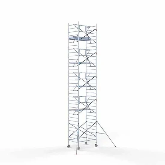 Alumīnija tornis 135х190 cm 11,2m darba augstums* ar oglekļa platformu + salokāmas margas no 1 puses Alumīnija tornis 135х190 cm 11,2m darba augstums* ar oglekļa platformu + salokāmas margas no 1 puses