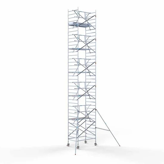 Alumīnija tornis 135х190 cm 12,2m darba augstums* ar oglekļa platformu + salokāmas margas no 1 puses Alumīnija tornis 135х190 cm 12,2m darba augstums* ar oglekļa platformu + salokāmas margas no 1 puses