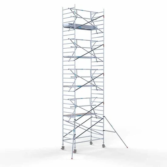 Alumīnija tornis 135х250 cm 10,2m darba augstums* ar oglekļa platformu + salokāmas margas no 1 puses Alumīnija tornis 135х250 cm 10,2m darba augstums* ar oglekļa platformu + salokāmas margas no 1 puses