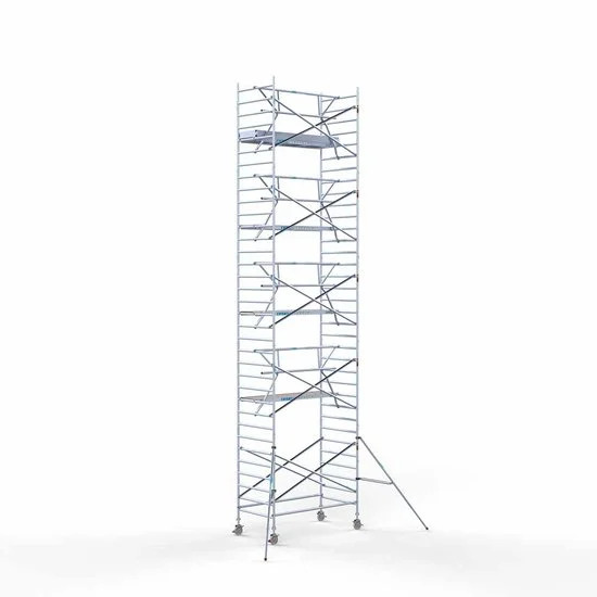Alumīnija tornis 135х250 cm 11,2m darba augstums* ar oglekļa platformu + salokāmas margas no 1 puses Alumīnija tornis 135х250 cm 11,2m darba augstums* ar oglekļa platformu + salokāmas margas no 1 puses