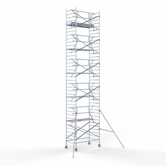 Alumīnija tornis 135х250 cm 12,2m darba augstums* ar oglekļa platformu + salokāmas margas no 1 puses Alumīnija tornis 135х250 cm 12,2m darba augstums* ar oglekļa platformu + salokāmas margas no 1 puses
