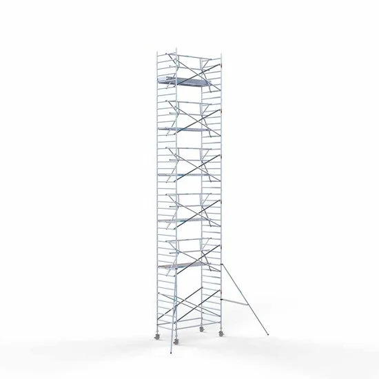 Alumīnija tornis 135х250 cm 13,2m darba augstums* ar oglekļa platformu + salokāmas margas no 1 puses Alumīnija tornis 135х250 cm 13,2m darba augstums* ar oglekļa platformu + salokāmas margas no 1 puses