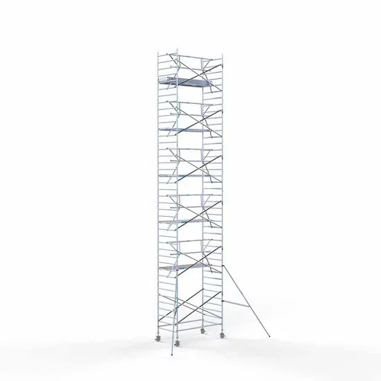 Alumīnija tornis 135х250 cm 13,2m darba augstums* ar oglekļa platformu + salokāmas margas no 1 puses Alumīnija tornis 135х250 cm 13,2m darba augstums* ar oglekļa platformu + salokāmas margas no 1 puses
