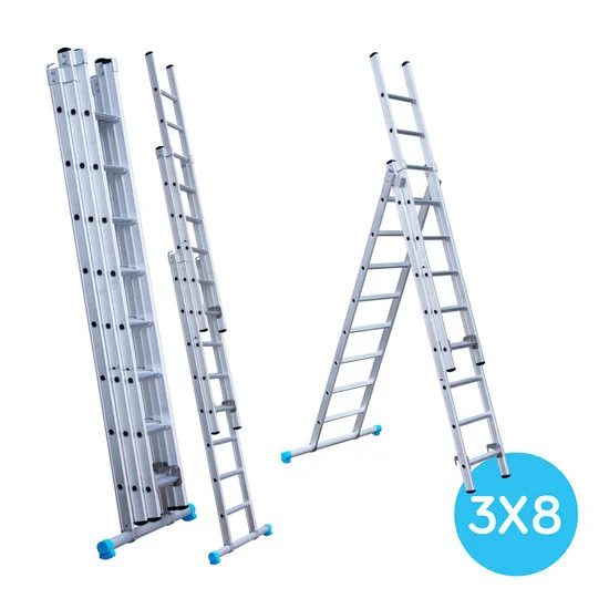 Trīs sekciju kāpnes 3x8 pakāpieni Trīs sekciju kāpnes 3x8 pakāpieni