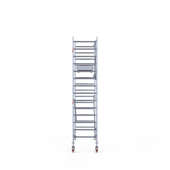 Alumīnija tornis 90х250 cm 5,2m darba augstums* ar oglekļa platformu + salokāmas margas no 1 puses Alumīnija tornis 90х250 cm 5,2m darba augstums* ar oglekļa platformu + salokāmas margas no 1 puses