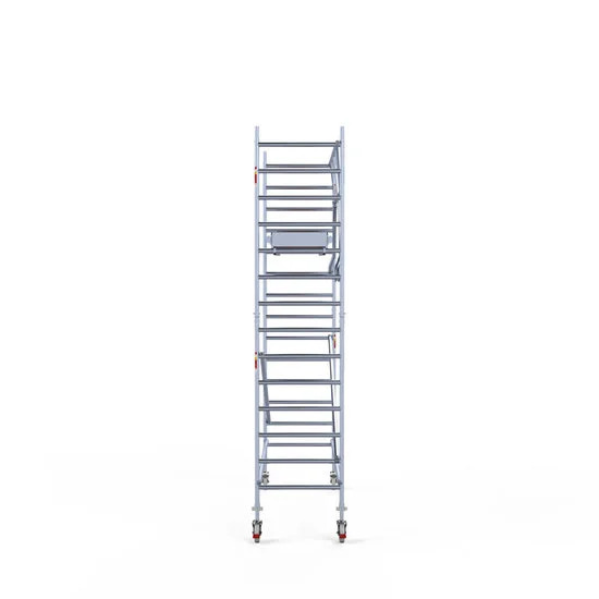 Alumīnija tornis 90х305 cm 5,2m darba augstums* ar oglekļa platformu + salokāmas margas no 1 puses Alumīnija tornis 90х305 cm 5,2m darba augstums* ar oglekļa platformu + salokāmas margas no 1 puses