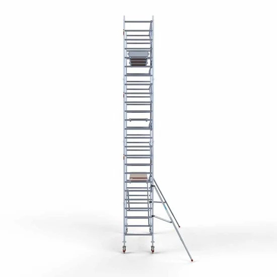 Alumīnija tornis 90х305 cm 8,2m darba augstums* ar oglekļa platformu + salokāmas margas no 1 puses Alumīnija tornis 90х305 cm 8,2m darba augstums* ar oglekļa platformu + salokāmas margas no 1 puses
