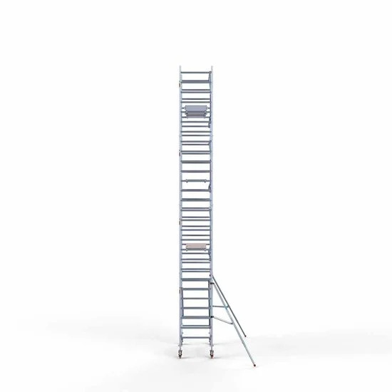 Alumīnija tornis 90х190 cm 9,2m darba augstums* ar oglekļa platformu + salokāmas margas no 1 puses Alumīnija tornis 90х190 cm 9,2m darba augstums* ar oglekļa platformu + salokāmas margas no 1 puses