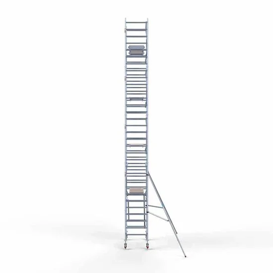 Alumīnija tornis 90х190 cm 10,2m darba augstums* ar oglekļa platformu + salokāmas margas no 1 puses Alumīnija tornis 90х190 cm 10,2m darba augstums* ar oglekļa platformu + salokāmas margas no 1 puses