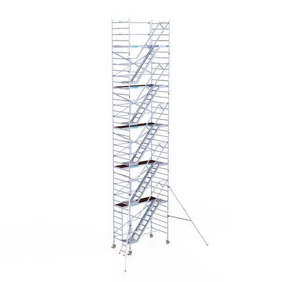 Alumīnija tornis ar trepēm 135х250 cm 12,2m darba augstums* ar oglekļa platformu