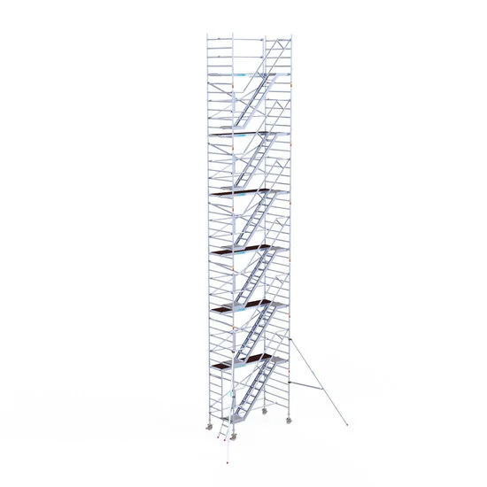 Alumīnija tornis ar trepēm 135х250 cm 14,2m darba augstums* ar oglekļa platformu