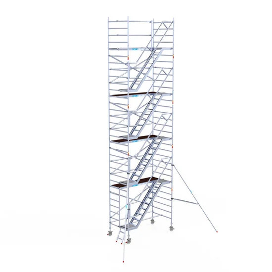 Alumīnija tornis ar trepēm 135х250 cm 10,2m darba augstums* ar oglekļa platformu