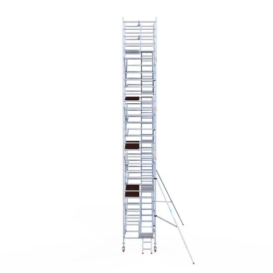 Alumīnija tornis ar trepēm 135х250 cm 10,2m darba augstums* ar oglekļa platformu Alumīnija tornis ar trepēm 135х250 cm 10,2m darba augstums* ar oglekļa platformu