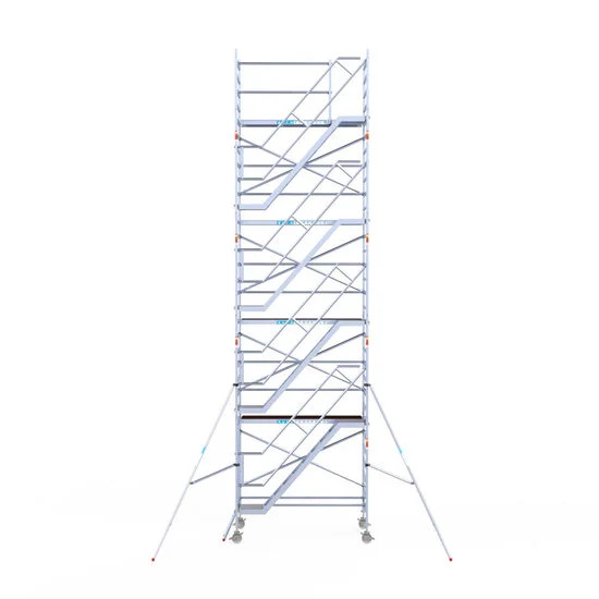 Alumīnija tornis ar trepēm 135х250 cm 10,2m darba augstums* ar oglekļa platformu Alumīnija tornis ar trepēm 135х250 cm 10,2m darba augstums* ar oglekļa platformu